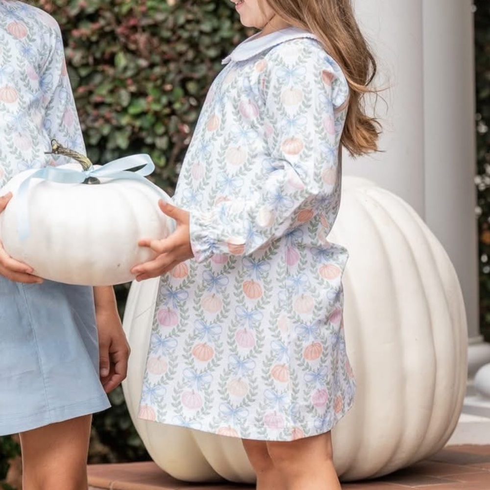 The Oaks Apparel Co Girls Presley Kait Pumpkin Dress with Peter Pan Collar Sz 8